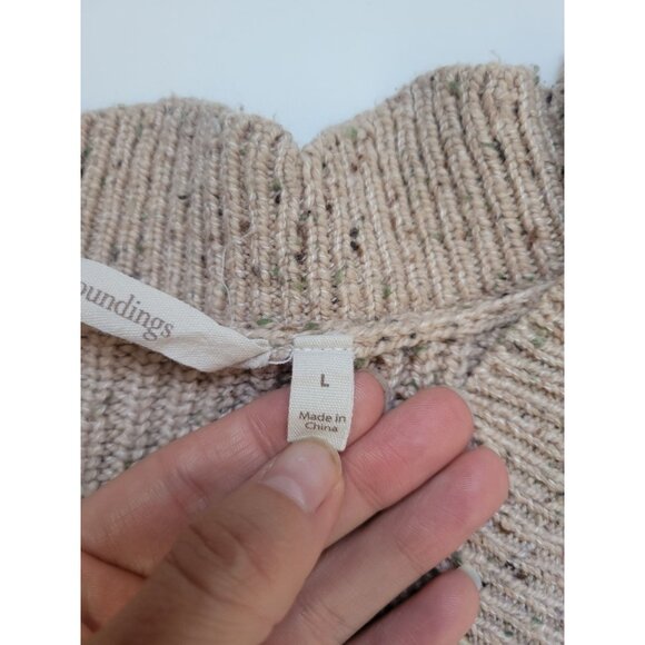 Soft Surrounding V Neck Marled Beige Long Sleeve Ribbed Scalloped Hem Line Sz L - Picture 8 of 11